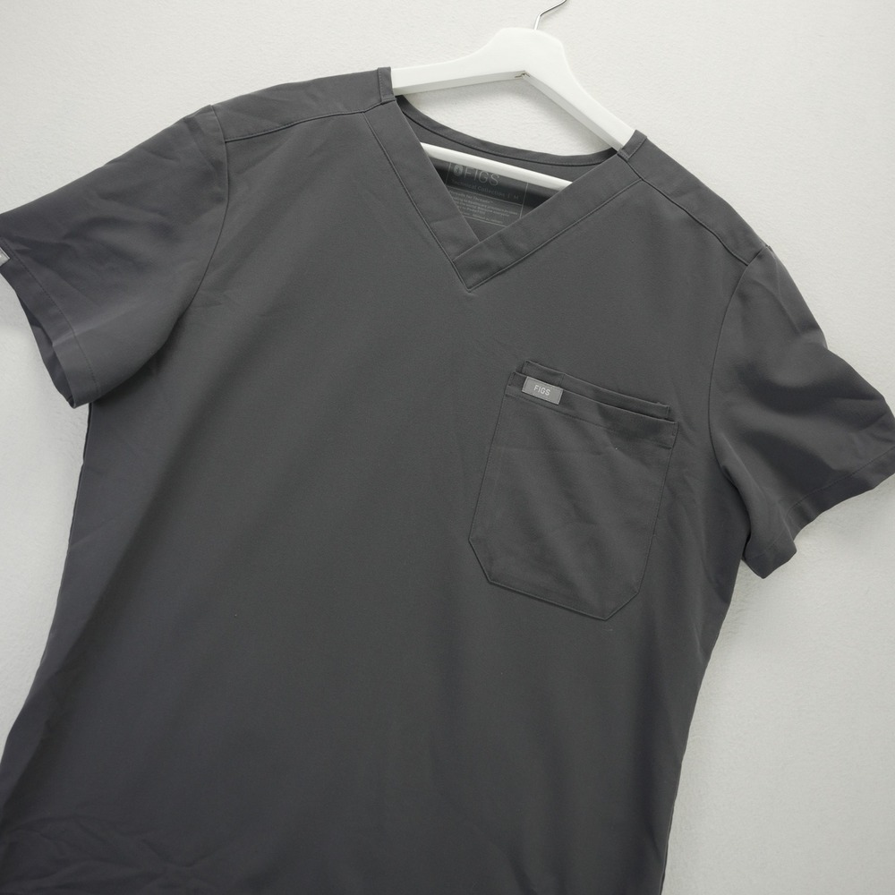 FIGS Leon Scrub Top Mens Medium Graphite Gray V-Neck Chest Pocket M21SW10S1